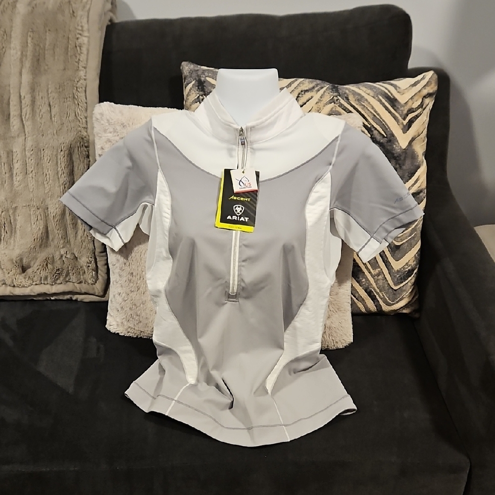 Ascent Ariat White Fitted Posturetek Polo Jersey with Zipper